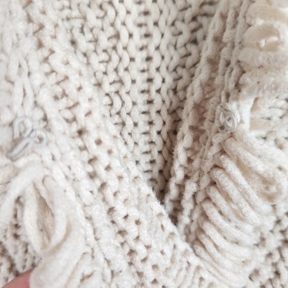 J. Crew Textured Cable-Knit Lady Wool Blend Fringe Jacket in Pale Bone Cream XS - Picture 11 of 15